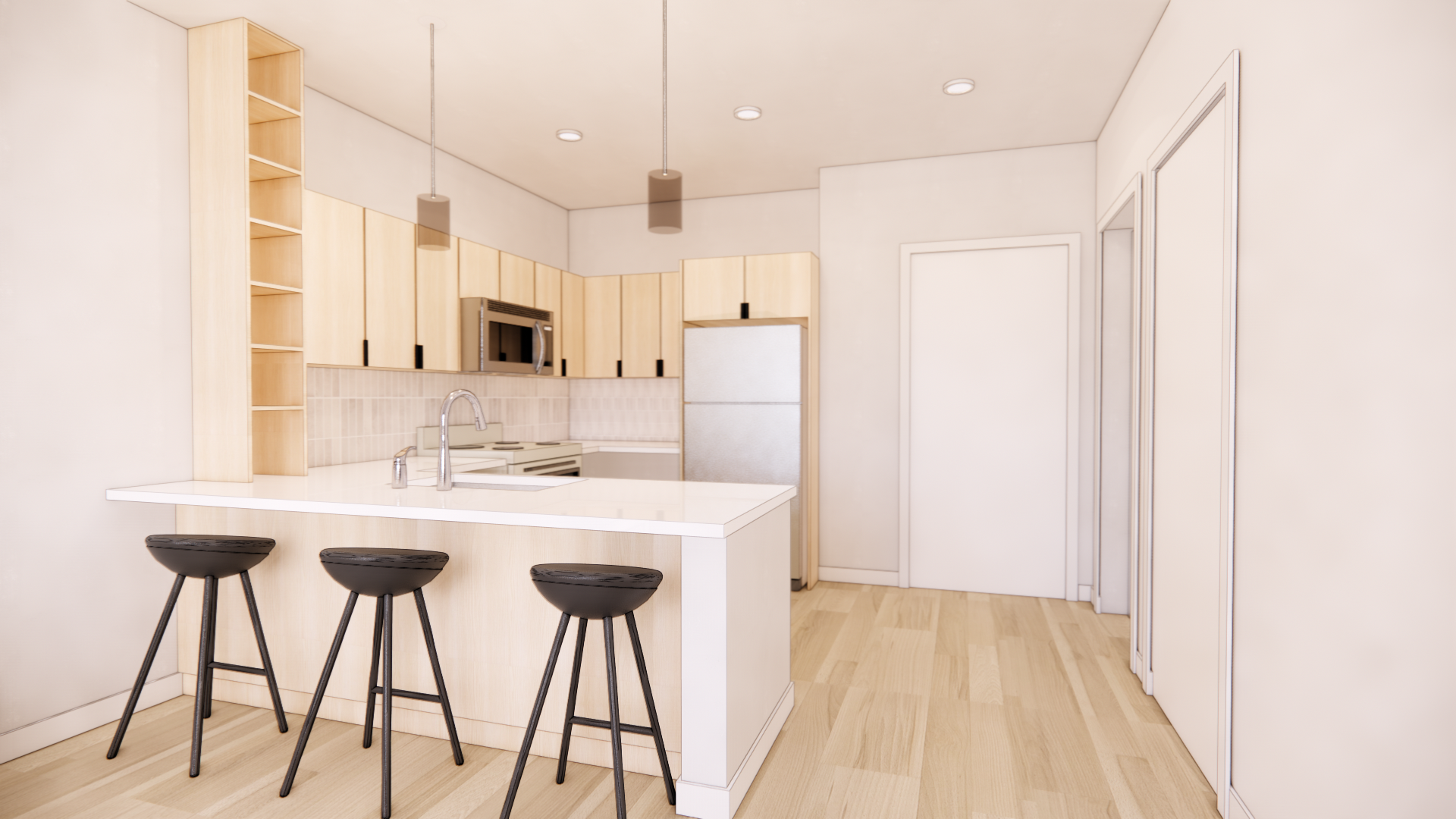 Interior rendering of unit in SMBW mixed-use development Soda Flats in RVA's Scotts Addition