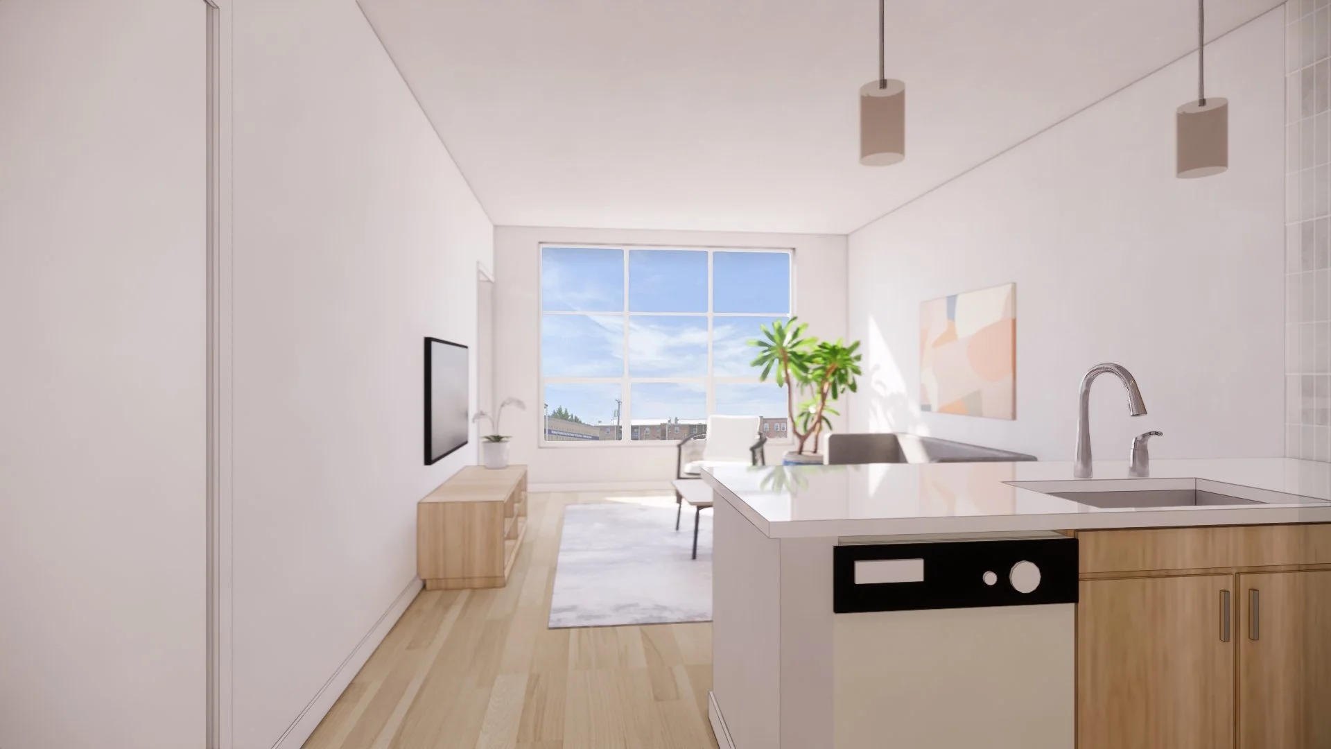 Interior rendering of unit in SMBW mixed-use development Soda Flats in RVA's Scotts Addition