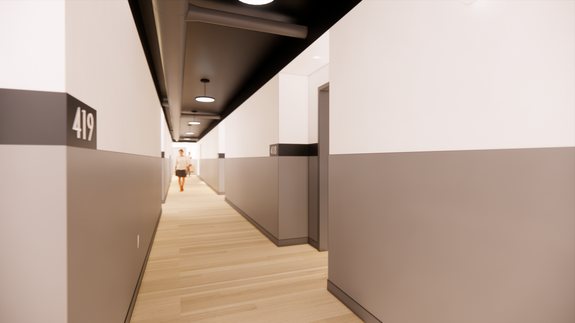 Interior rendering of hallway in SMBW mixed-use development Soda Flats in RVA's Scotts Addition
