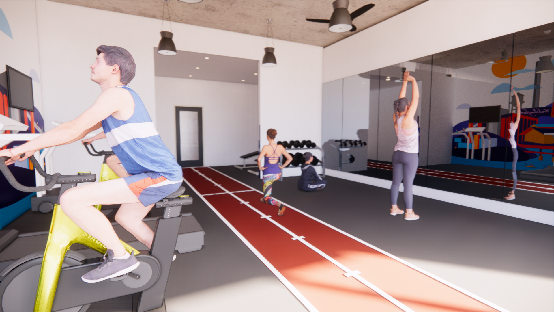 Interior rendering of gym in SMBW mixed-use development Soda Flats in RVA's Scotts Addition
