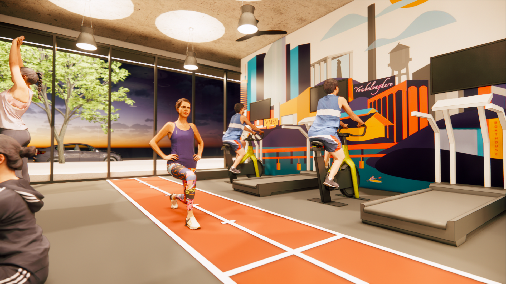 Interior rendering of gym in SMBW mixed-use development Soda Flats in RVA's Scotts Addition
