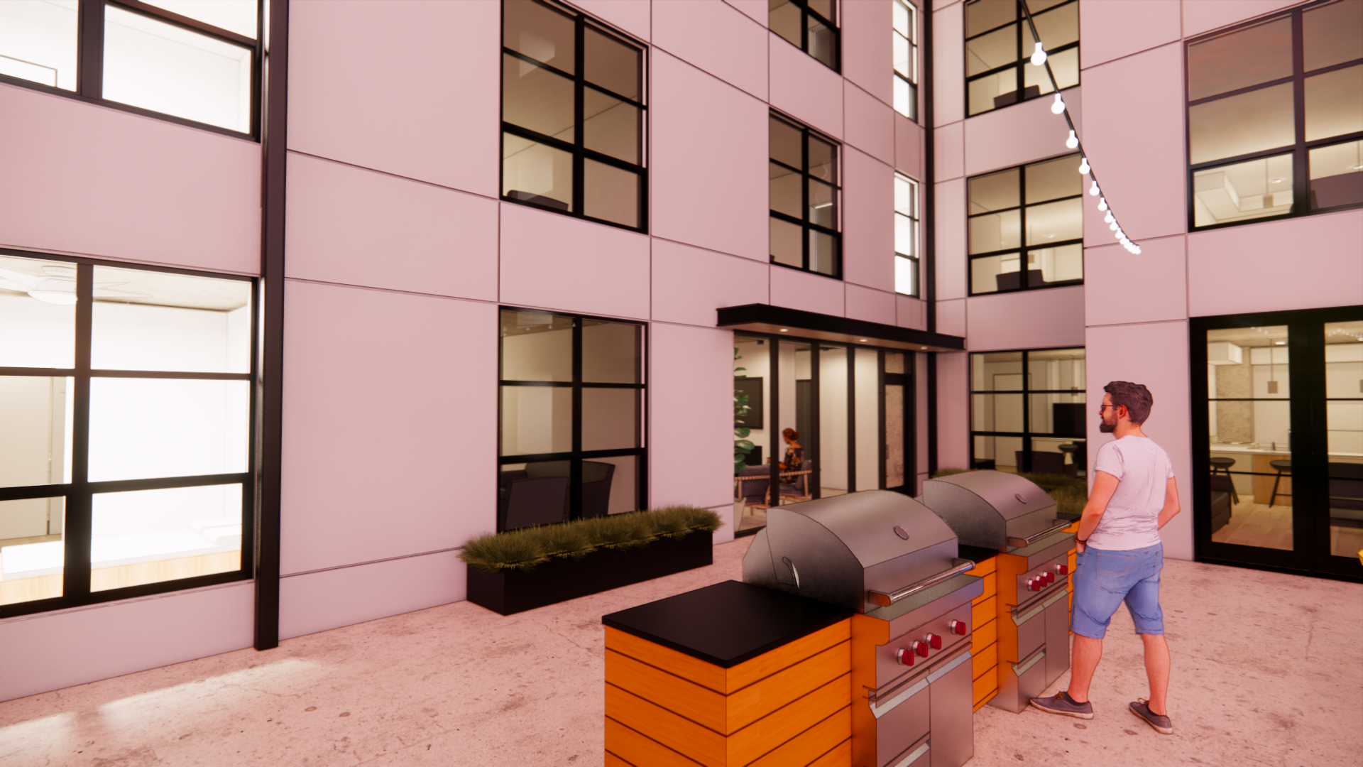 Rendering of courtyard in SMBW mixed-use development Soda Flats in RVA's Scotts Addition