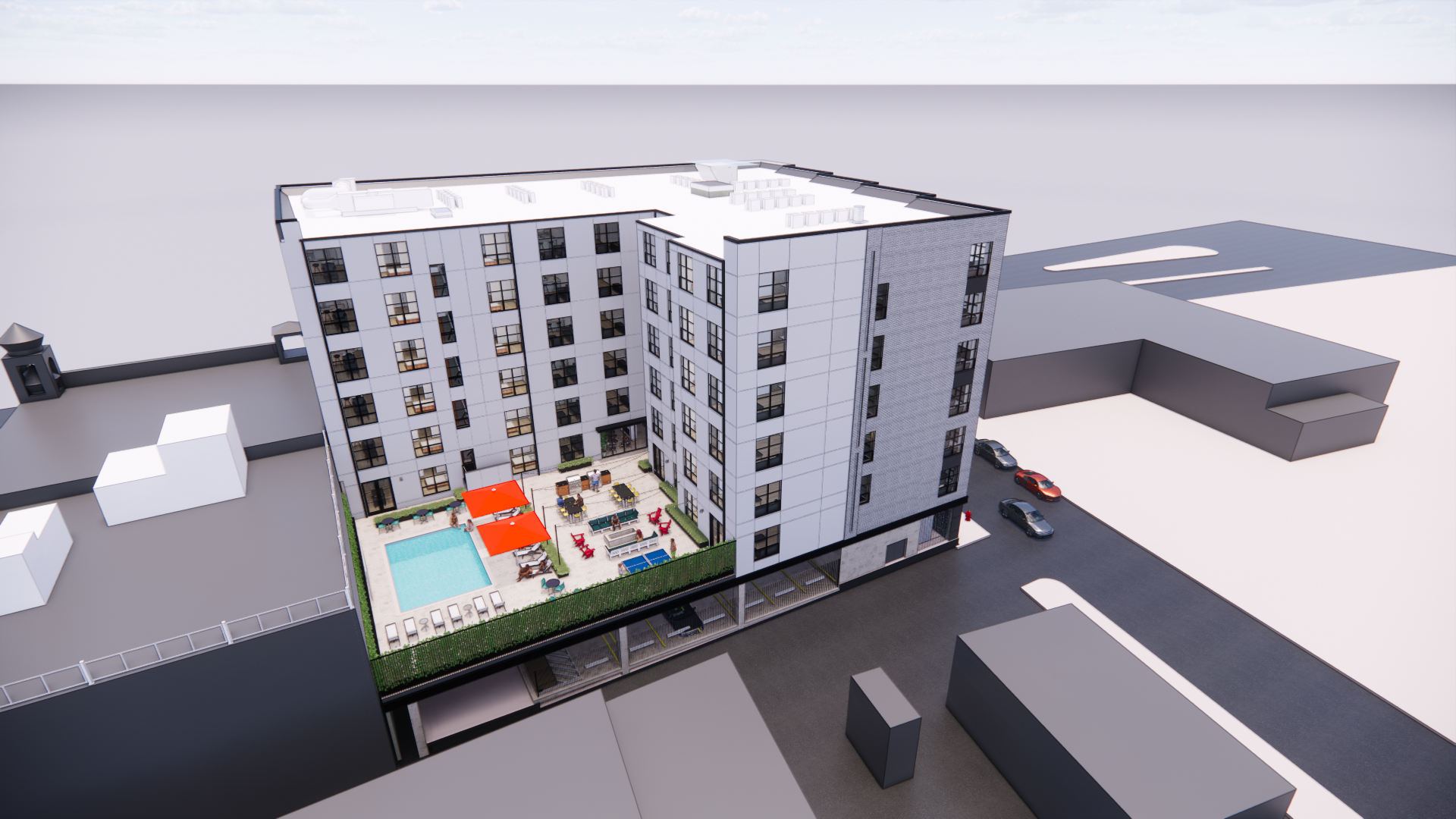 Exterior rendering of SMBW mixed-use development Soda Flats in RVA's Scotts Addition