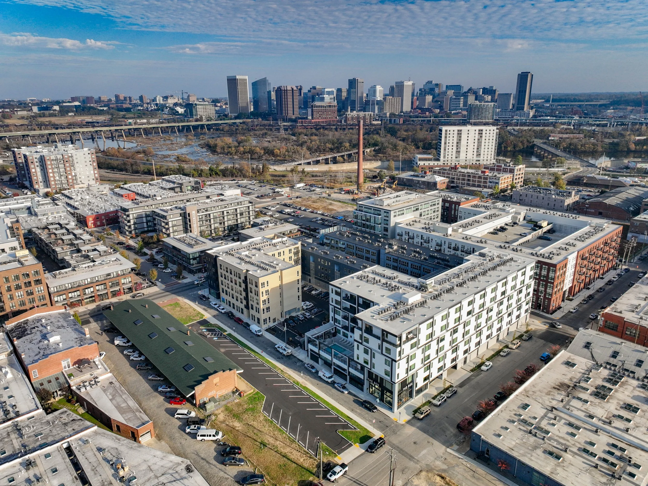 Exterior shot of smbw mixed-use architecture project The Cove in the Manchester neighborhood of Richmond, Virginia
