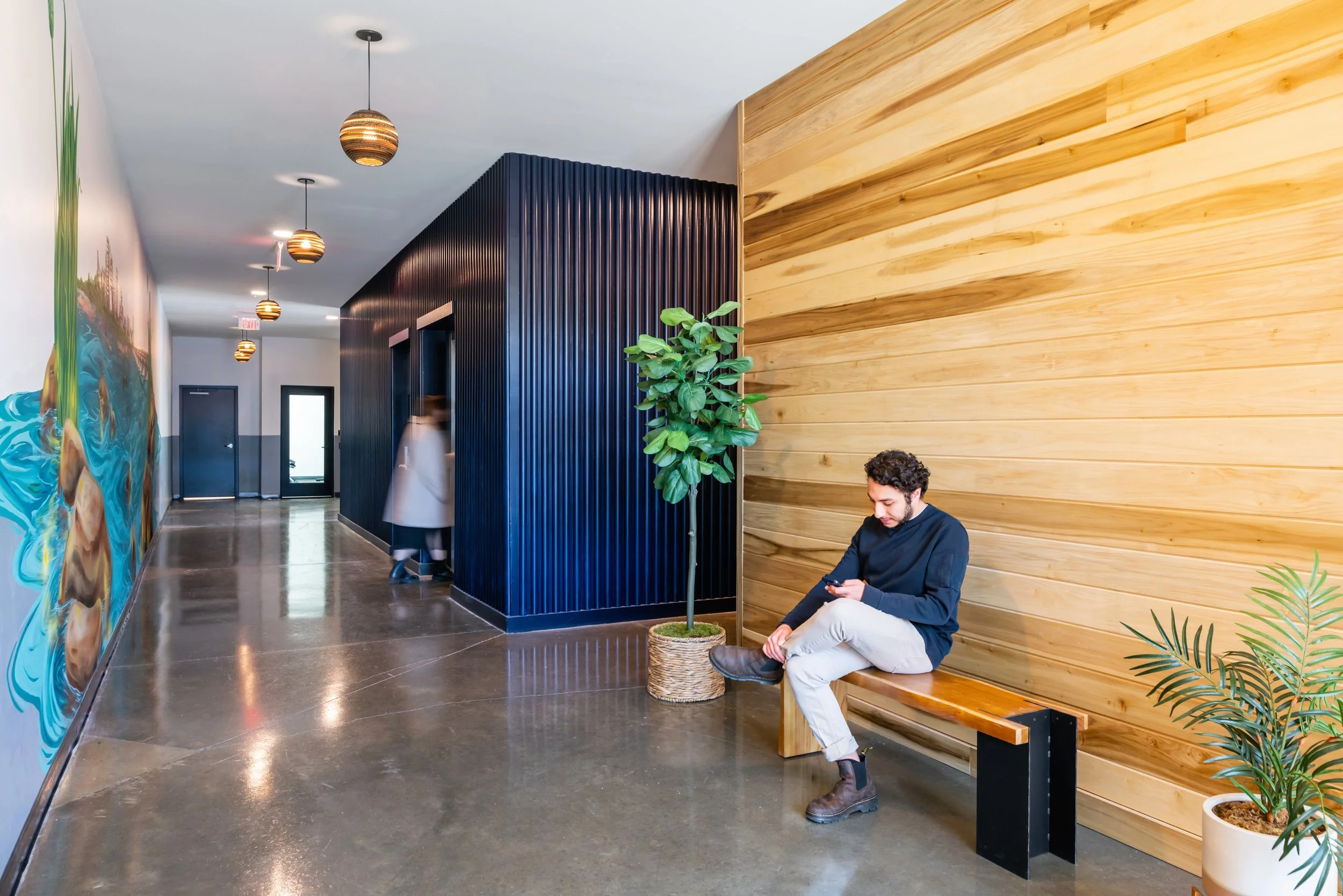 Interior lobby of smbw mixed-use architecture project The Cove in the Manchester neighborhood of Richmond, Virginia