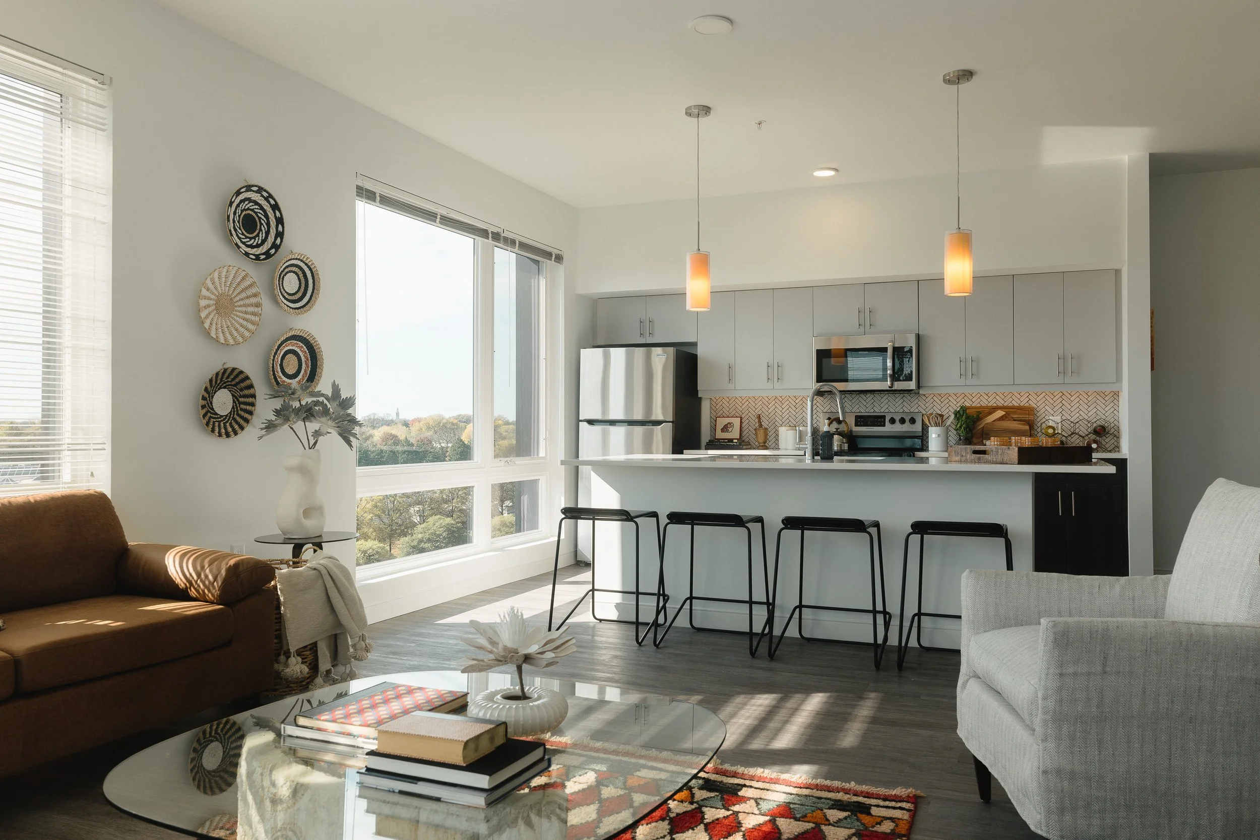 Interior shot of unit kitchen in SMBW mixed-use development One Canal on the corner of First and Canal in the Monroe Ward neighborhood