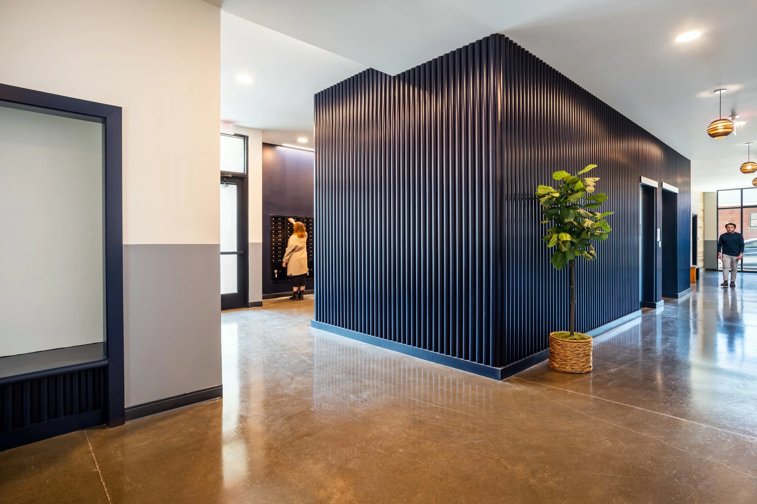 Interior lobby of smbw mixed-use architecture project The Cove in the Manchester neighborhood of Richmond, Virginia