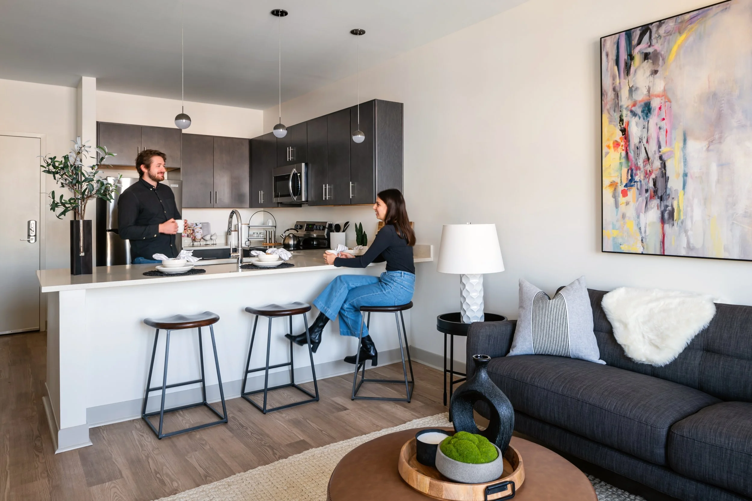 Interior shot of one bedroom unit in smbw mixed-use architecture project The Cove in the Manchester neighborhood of Richmond, Virginia