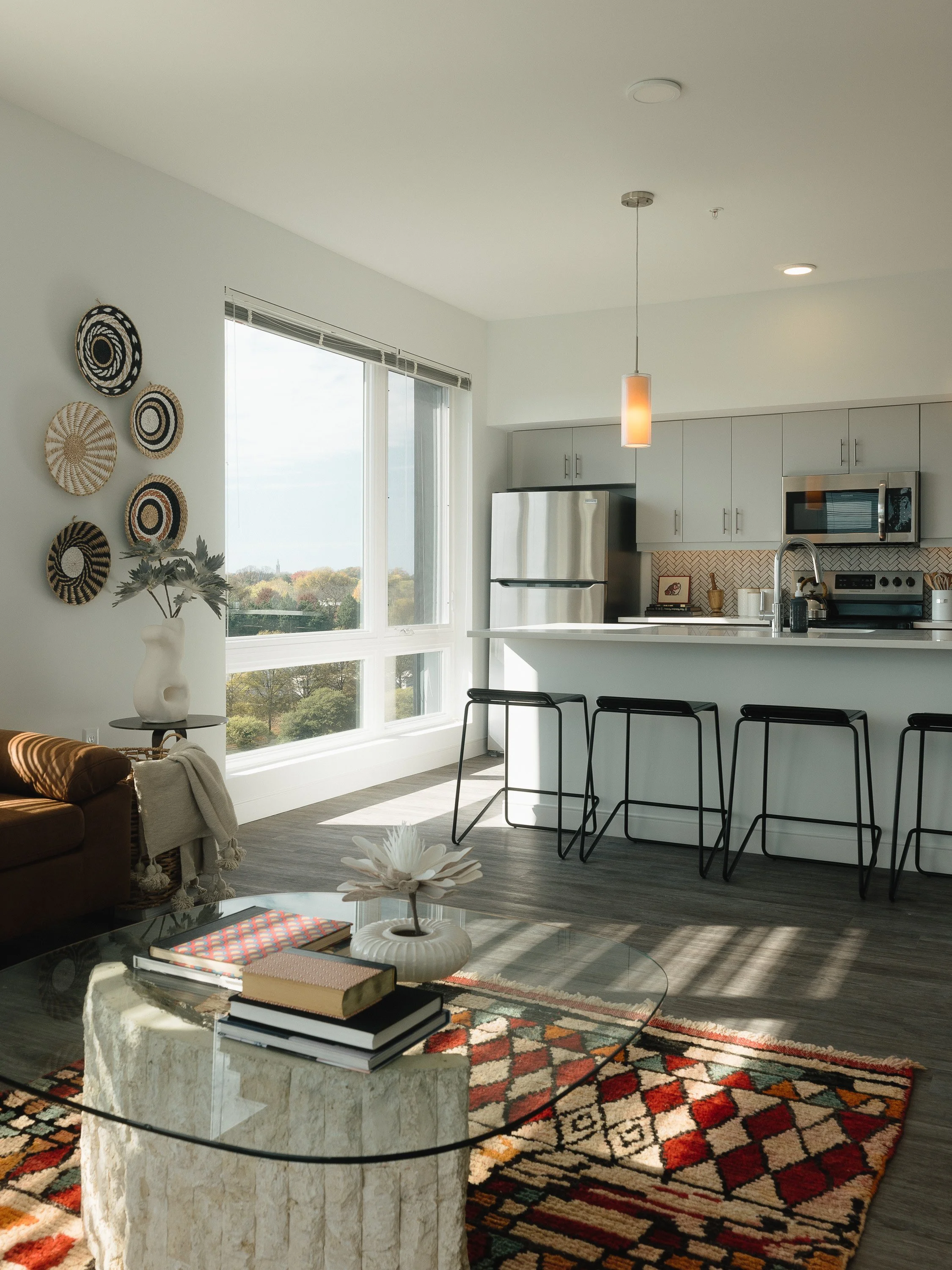 Interior shot of unit kitchen in SMBW mixed-use development One Canal on the corner of First and Canal in the Monroe Ward neighborhood