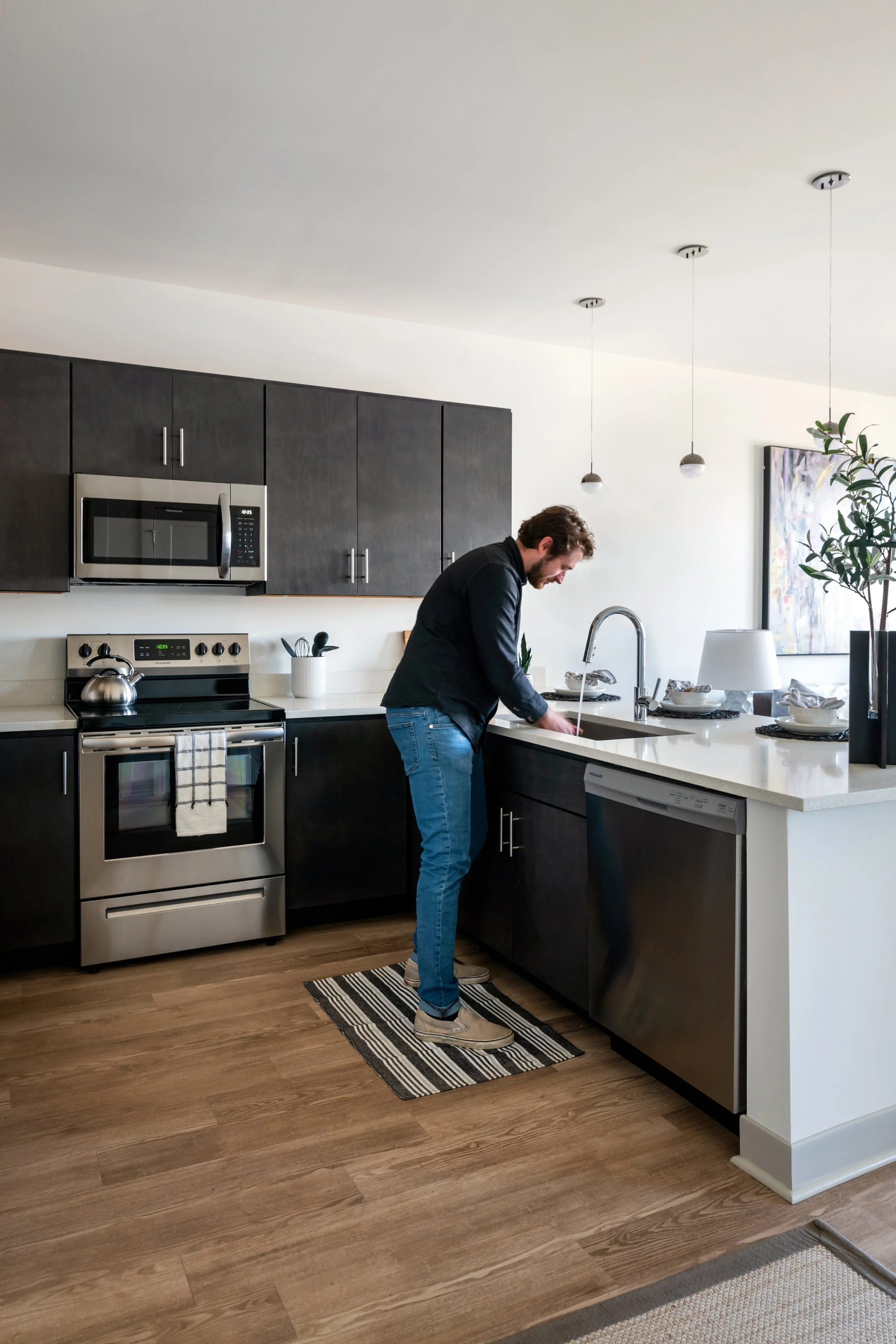 Interior shot of one bedroom unit in smbw mixed-use architecture project The Cove in the Manchester neighborhood of Richmond, Virginia