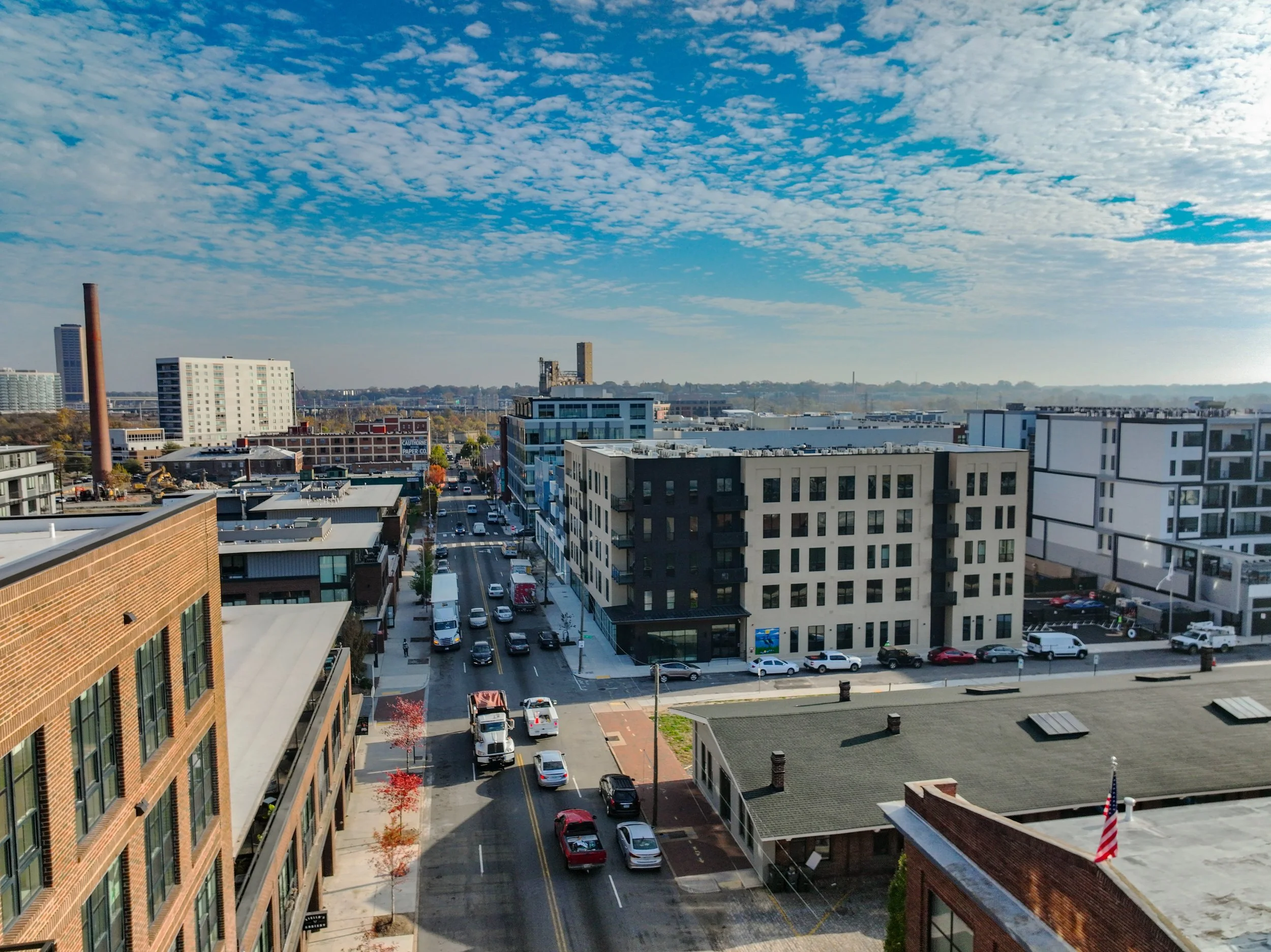 Exterior shot of smbw mixed-use architecture project The Cove in the Manchester neighborhood of Richmond, Virginia