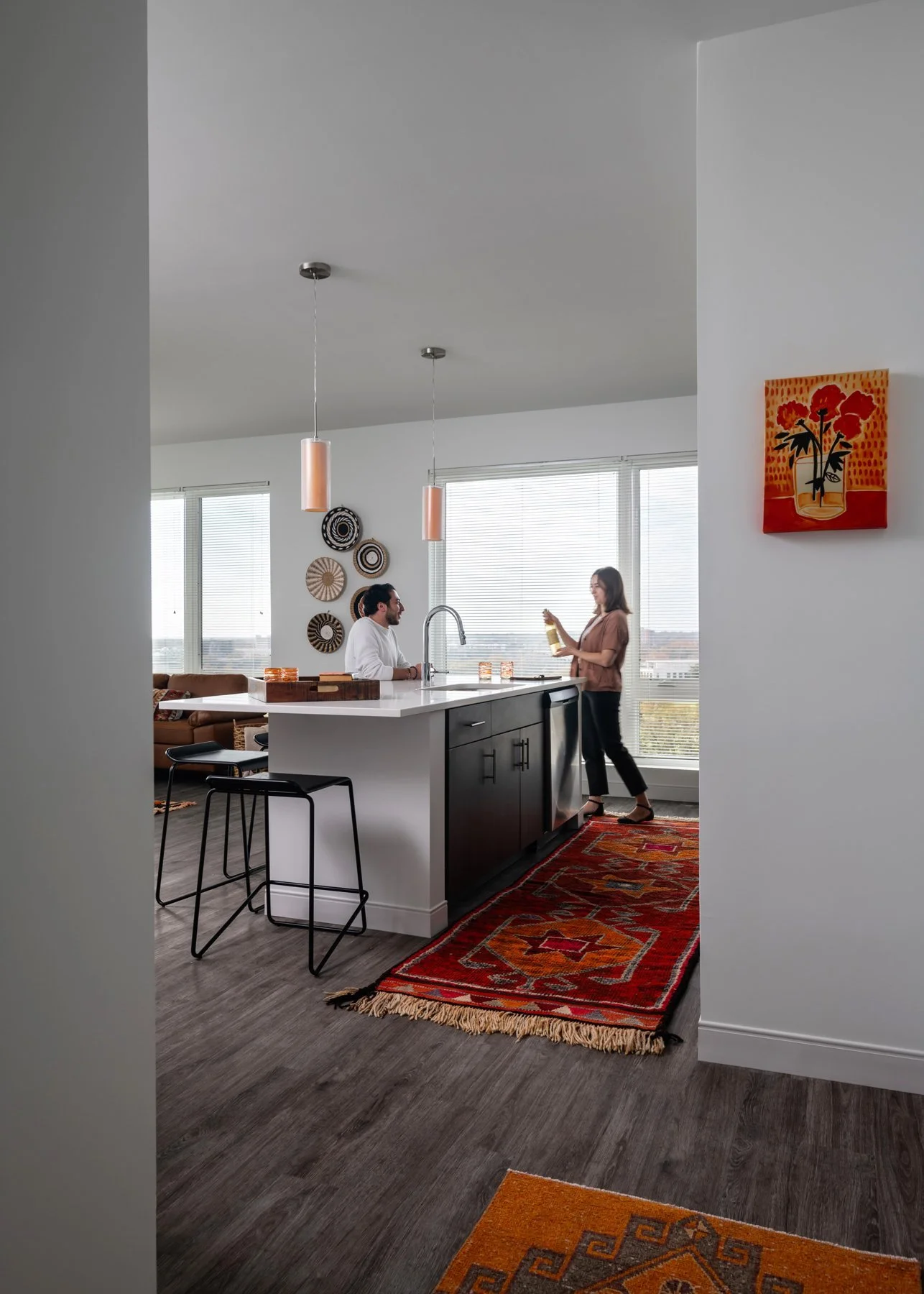 Interior shot of unit kitchen in SMBW mixed-use development One Canal on the corner of First and Canal in the Monroe Ward neighborhood