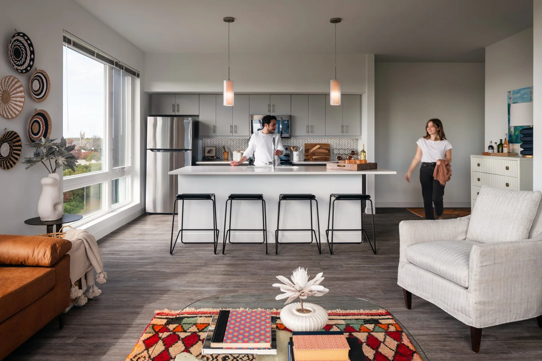 Interior shot of unit kitchen in SMBW mixed-use development One Canal on the corner of First and Canal in the Monroe Ward neighborhood