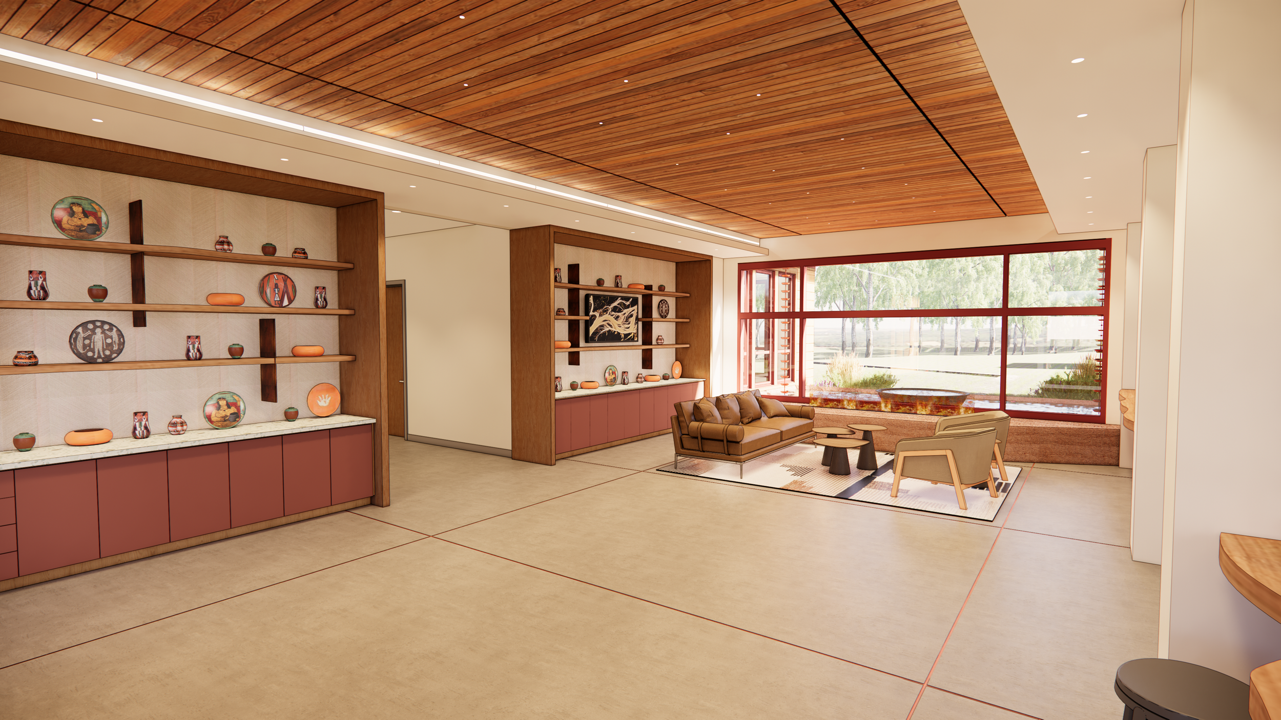 Richmond architecture and interior design firm SMBW's rendering of the lobby design for the Pamunkey Indian Tribe's Cultural Resource Center