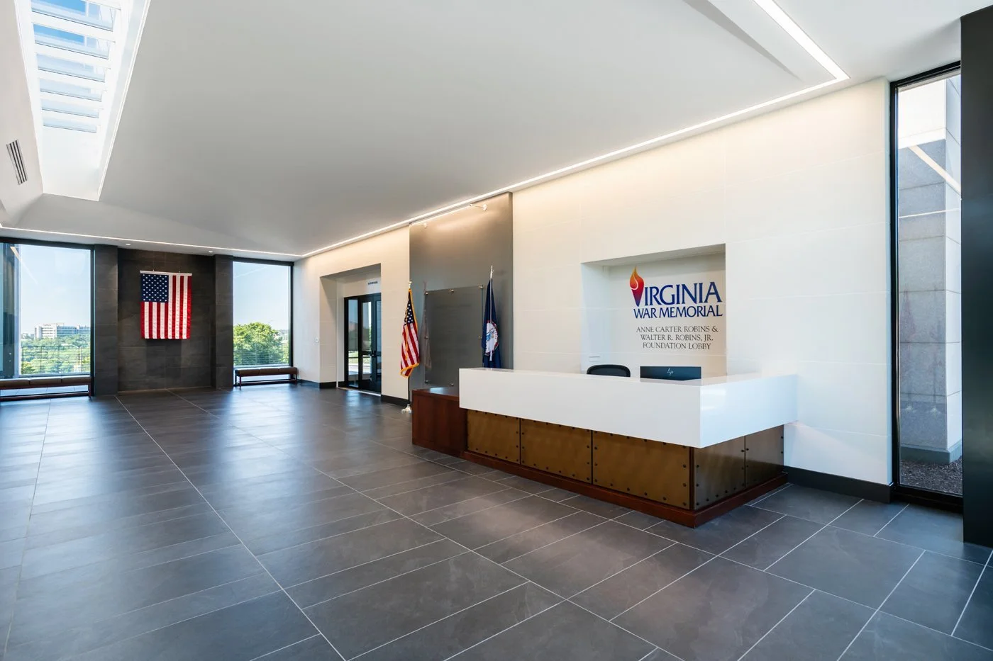 Richmond architecture and interior design firm SMBW's design for the lobby of Virginia War Memorial, photograph by Ansel Olson