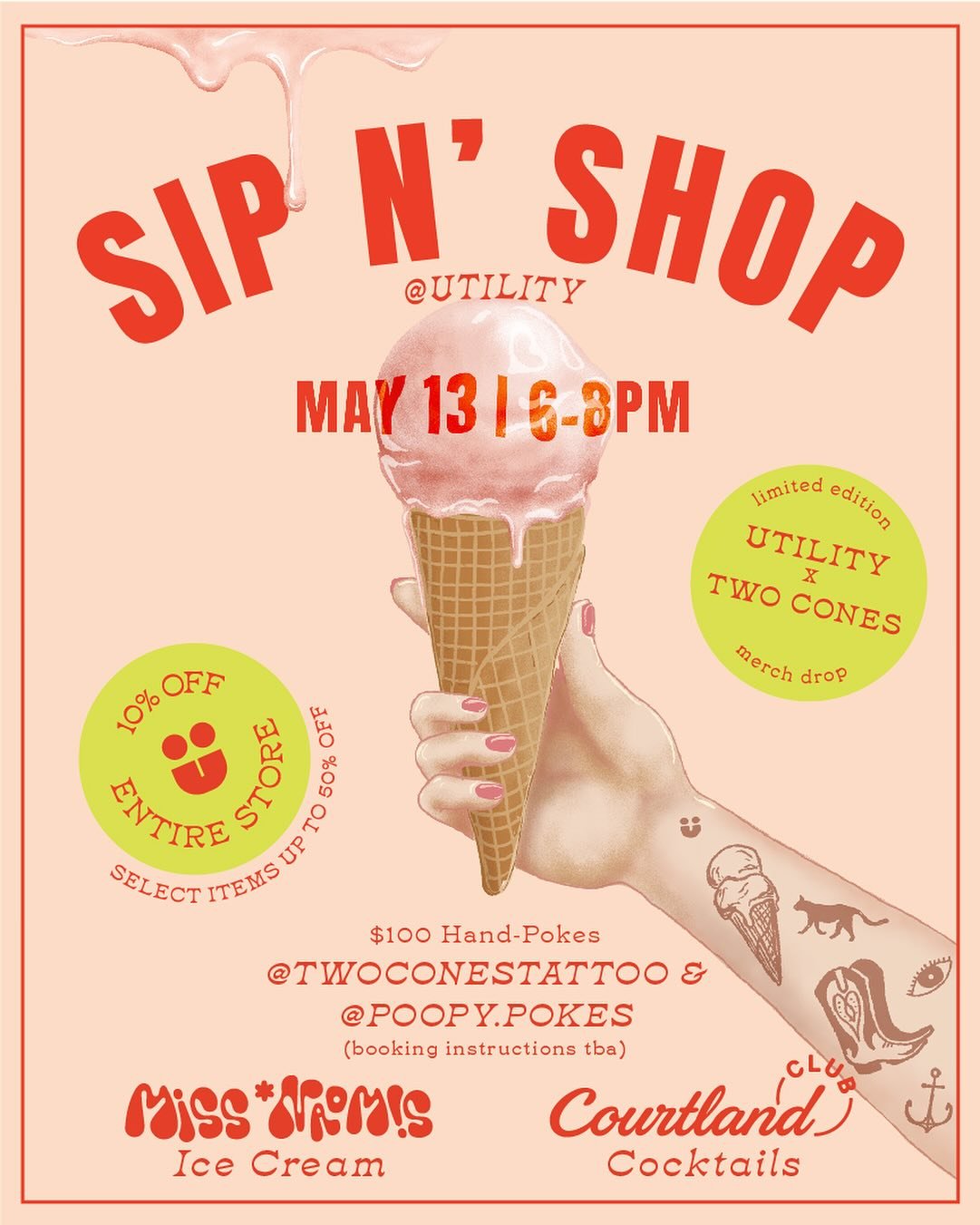 Alright folks listen up! 📣

We are THRILLED to announce our TENTH sip n&rsquo; shop&hellip; and it&rsquo;s happening MONDAY 5/13! Make sure to save the date because it&rsquo;s our last sip n&rsquo; shop until fall!!! 🗓️ 

We&rsquo;ve got @twoconest