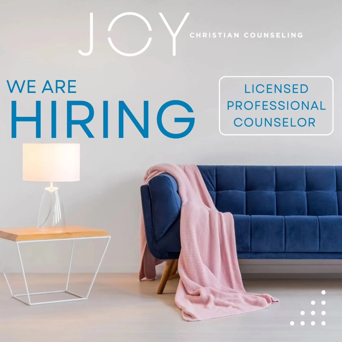 🌟 We&rsquo;re Hiring! 🌟

Joy Christian Counseling is growing, and we&rsquo;re looking for a part-time Licensed Therapist to join our team! 💙

If you are passionate about walking alongside others in their healing journey, committed to providing exc