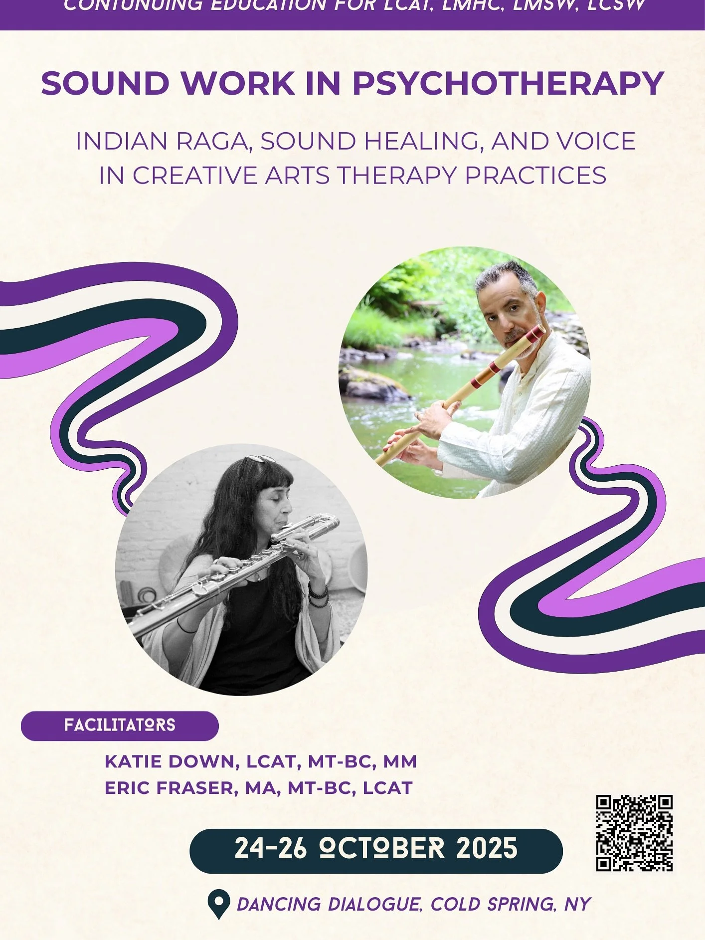 Sound Work in Psychotherapy: Indian Raga, Sound Healing, and Voice in Creative Arts Therapy Practices **link in bio**

A 15 Credit In-Person Experiential Continuing Education Course for Mental Health Care Practitioners

When:

Friday, October 24 | 6: