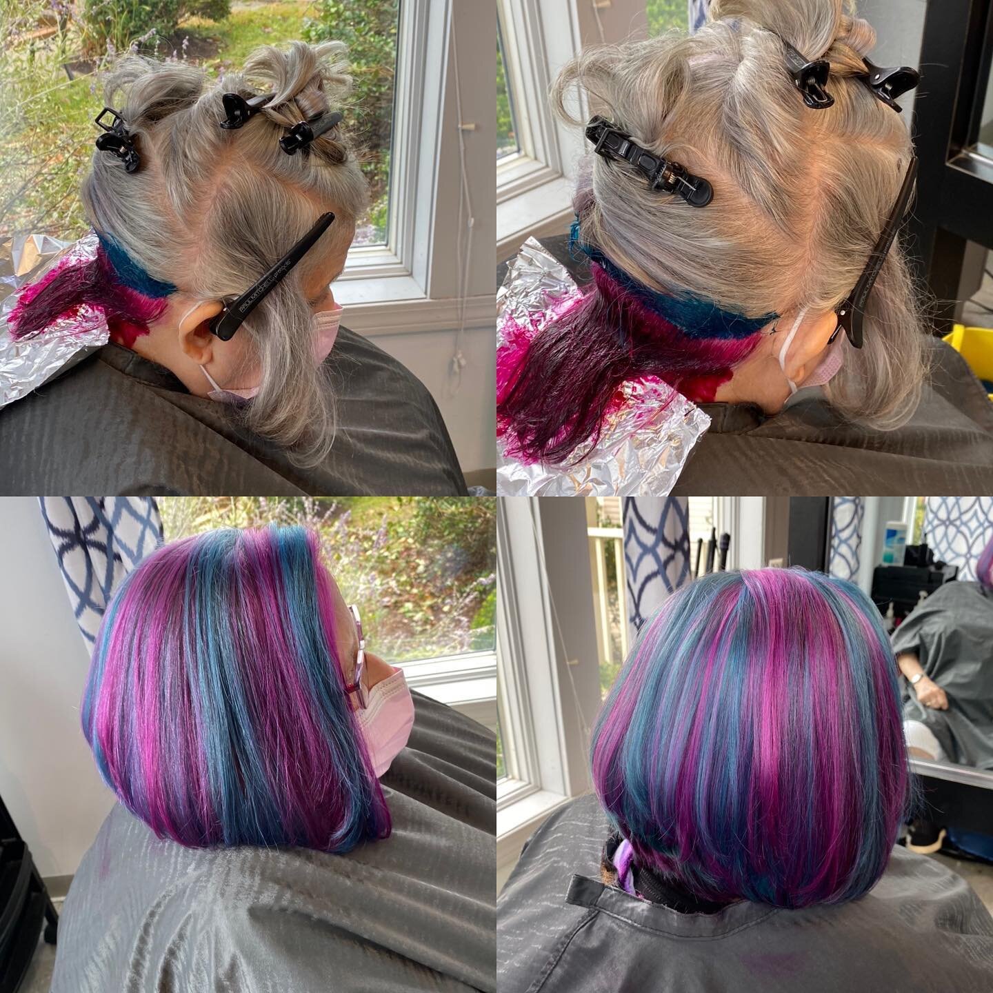 She wanted &ldquo;Vibrant&rdquo; and she got what she asked for!!! She&rsquo;s so in love!! Amazing before and after!!! #beforeandafter  #hairworxs #colorpop #tealhair #pinkhair #beauty #beautifulhair