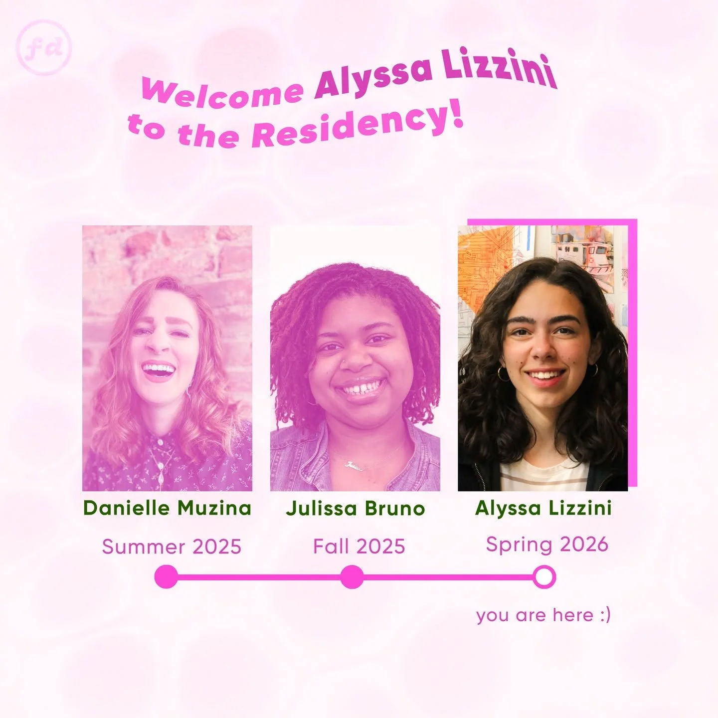 🚨 New Resident Alert!

✨ We are on the third and final stop of our residency calendar, and we are now joined by Alyssa Lizzini (@alyssalizzini) who just started today! ✨

Obviously this begs the question, who's next? Well it could be YOU! Our applic