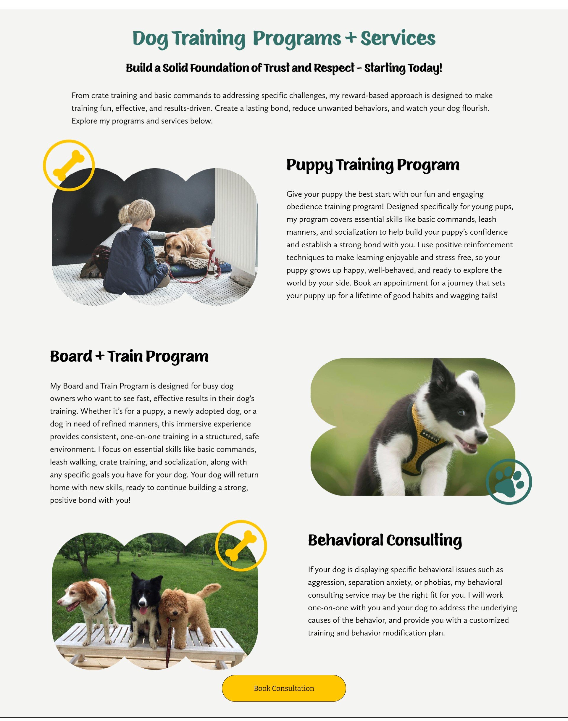 Dog Trainer Website - One Page Squarespace