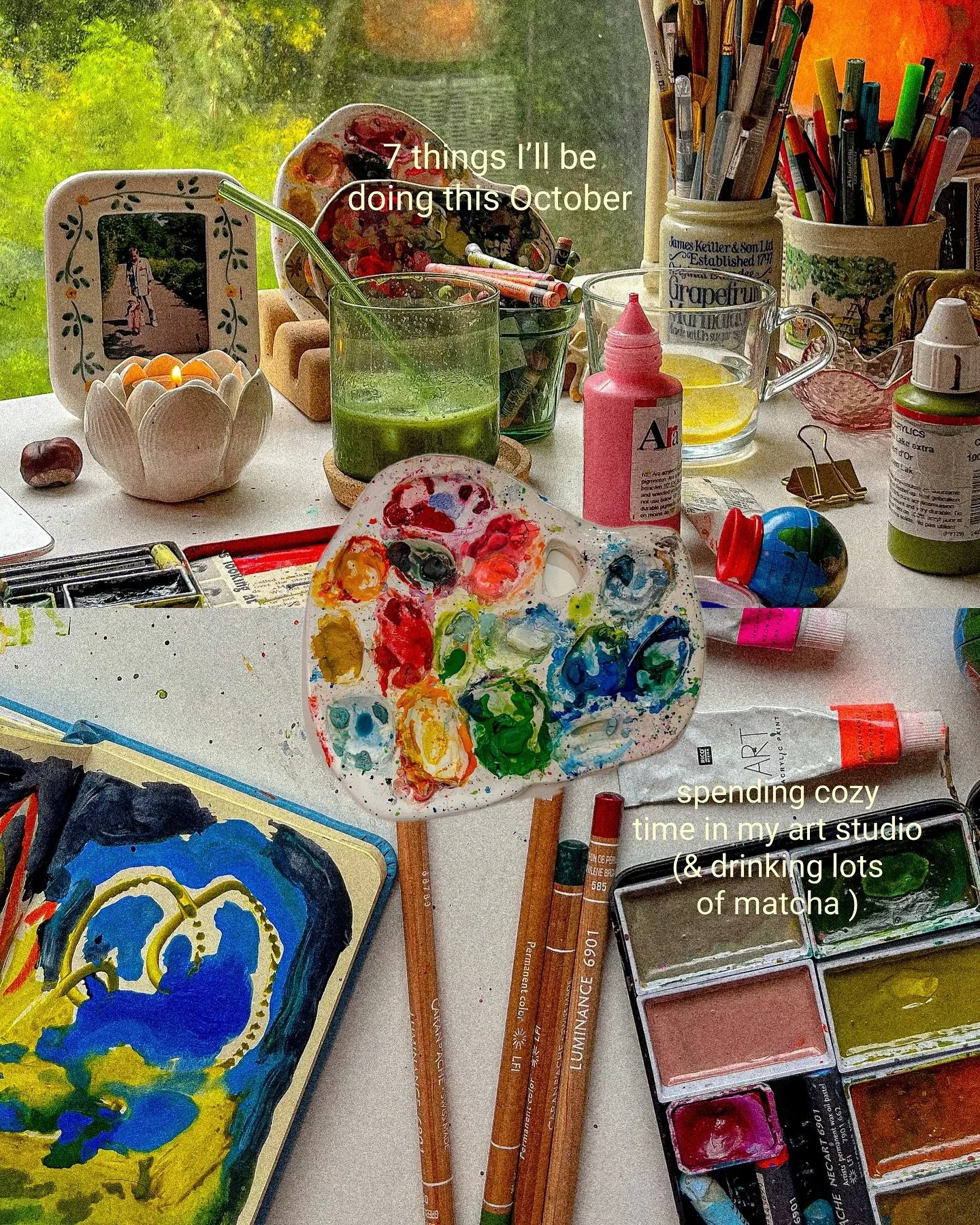 my October mood board in real life 🧺

#thingsthatmakemehappy #cozyseason #snailmail #littlethingsinlife #dailyrituals #artstudio #artgirlrising