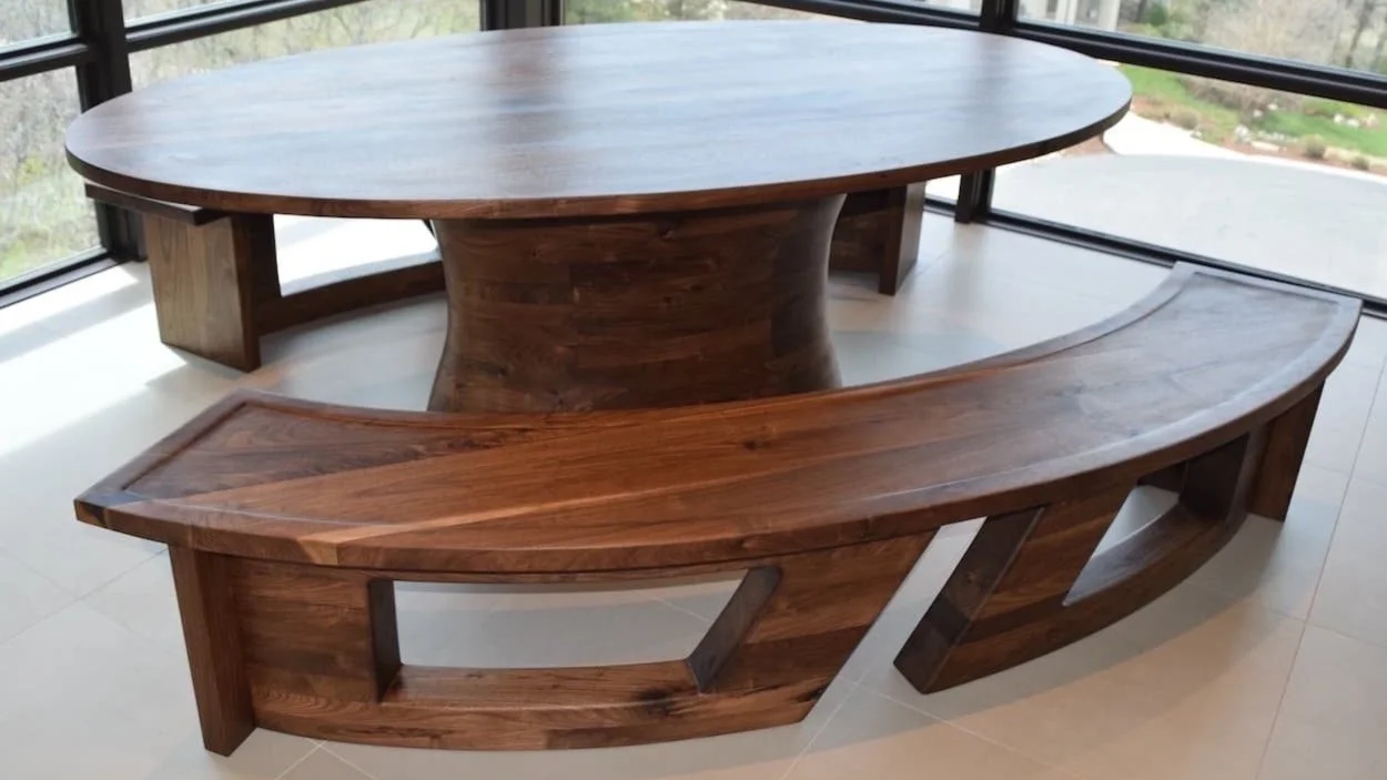  custom walnut dining table and bench seats - custom wood furniture