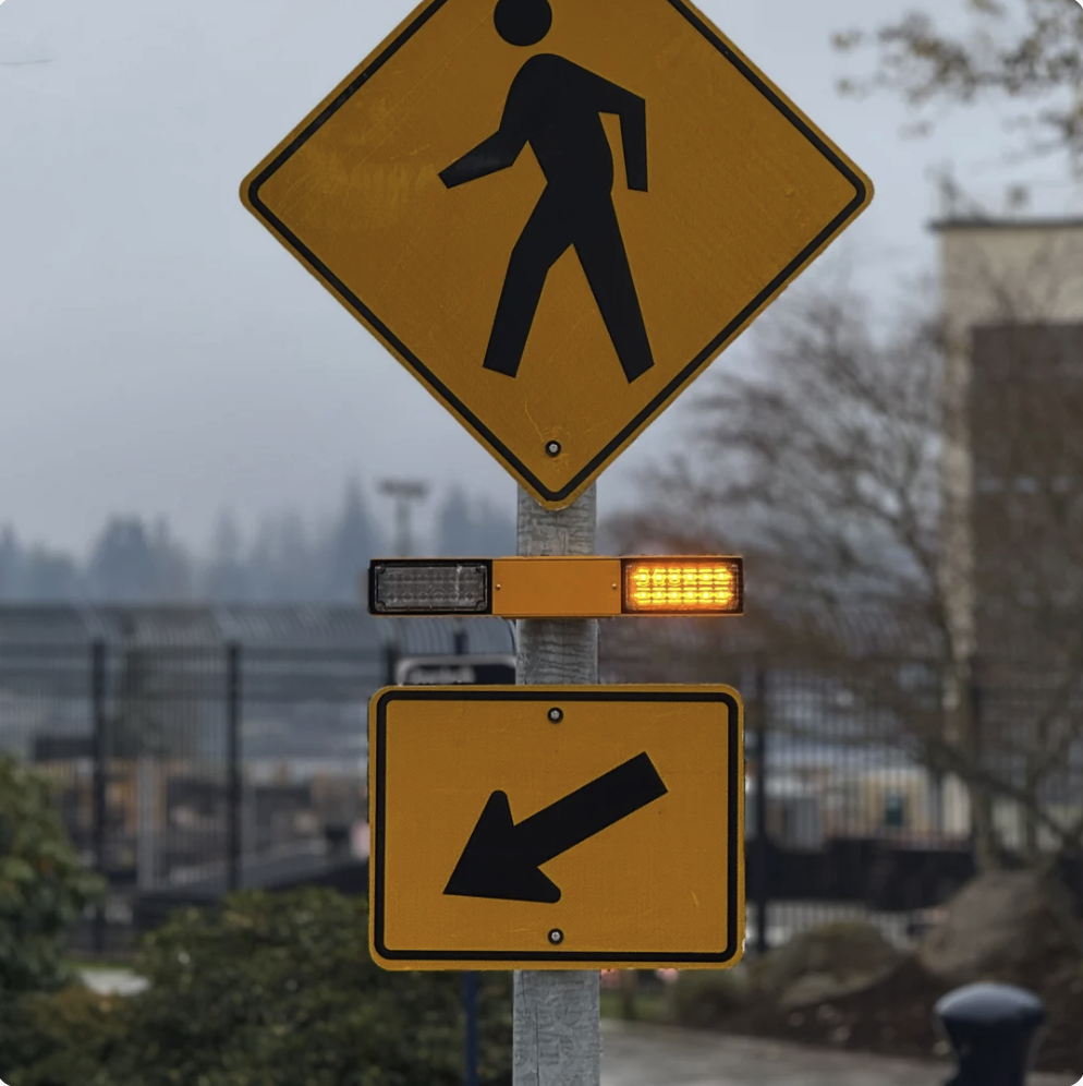Tomar brand pedestrian rapid flashing beacon that's yellow.