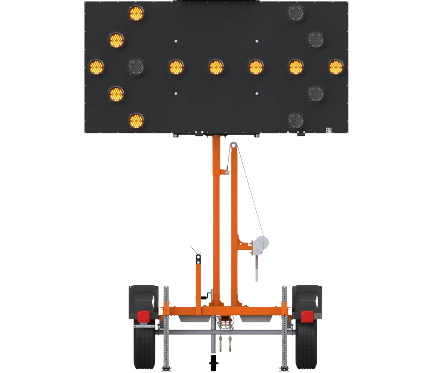 Connected Arrow Board by Ver-Mac ST-4815. The full-matrix PCMS-3812 features 12” characters with three lines of 8 characters to meet MUTCD standards for highway construction applications.