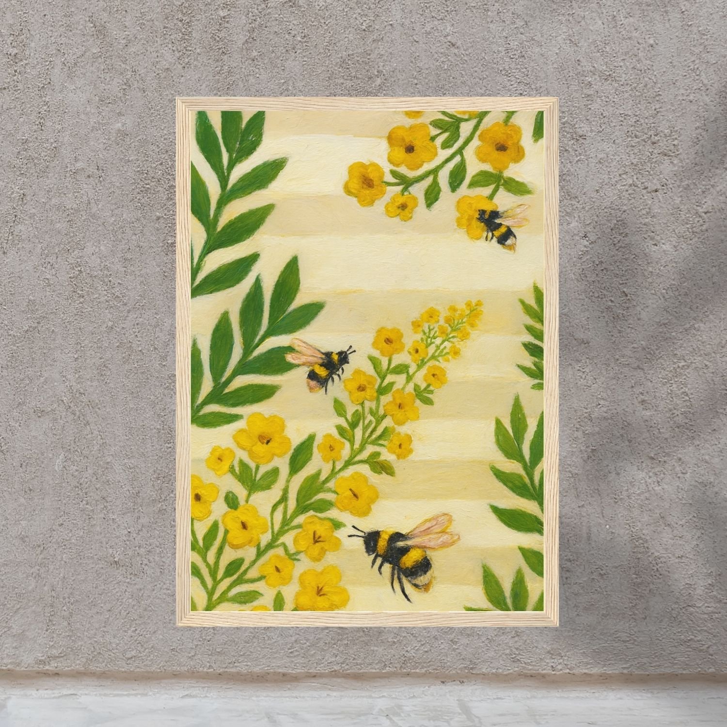 Flowers and bees | wooden framed wall art