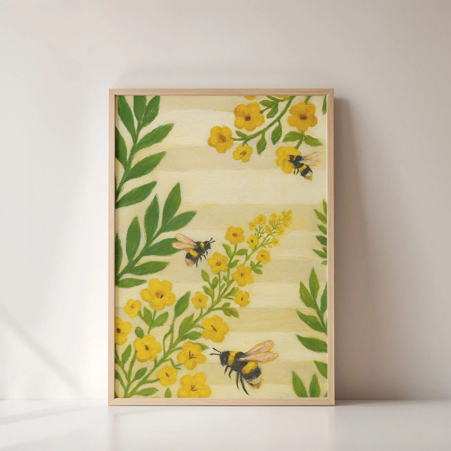 Flowers and bees | wooden framed wall art