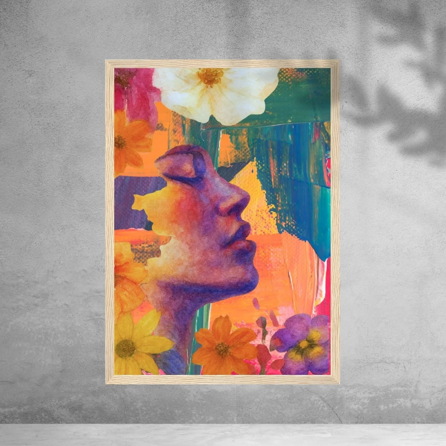 Flowers and profile | wooden framed wall art