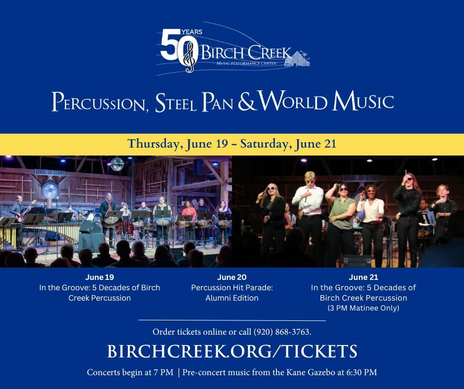 Opening week is here 👏
June 19&ndash;21: Percussion, Steel Pan &amp; World Music brings the heat with 5 decades of Birch Creek rhythm. 🎶 Don&rsquo;t miss the alumni night, evening concerts, and a Saturday matinee.
birchcreek.org/tickets
#BirchCreek