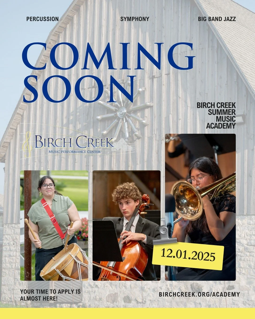 🎵 Hey musicians! Are you ready for an amazing summer? Applications for the 2026 Birch Creek Summer Music Academy open December 1!

Study with world-class faculty, jam with fellow students, and take your skills to the next level. Don&rsquo;t wait&mda