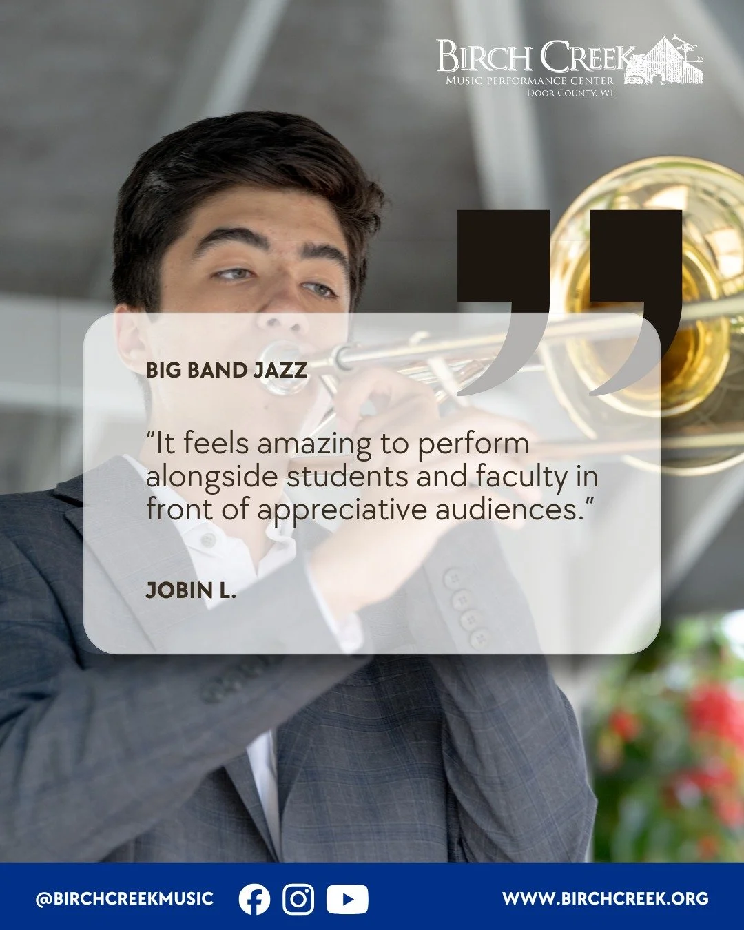 That feeling when you play alongside the best! 🎺🎶

Jobin L. sums up the Big Band Jazz experience: &quot;It feels amazing to perform alongside students and faculty in front of appreciative audiences.&quot;

Your summer on the stage starts here! Choo