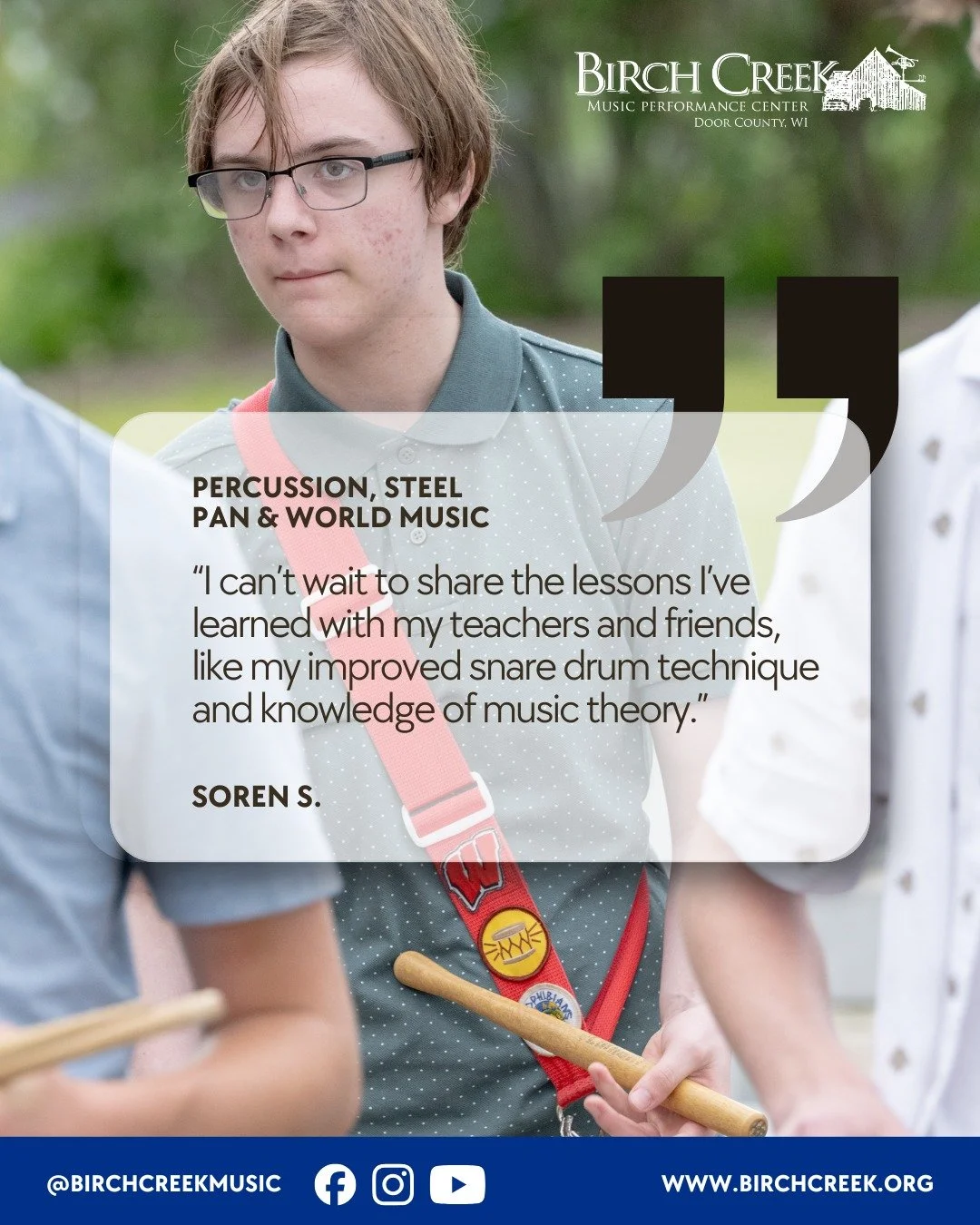 Ready to take the stage? 🎻

Spend your summer at Birch Creek and perform side-by-side with world-class faculty in our historic performance barn.

The Stats:
2:1 student-to-faculty ratio.
7+ professional concerts in 2 weeks.
Sessions: Percussion, Sym