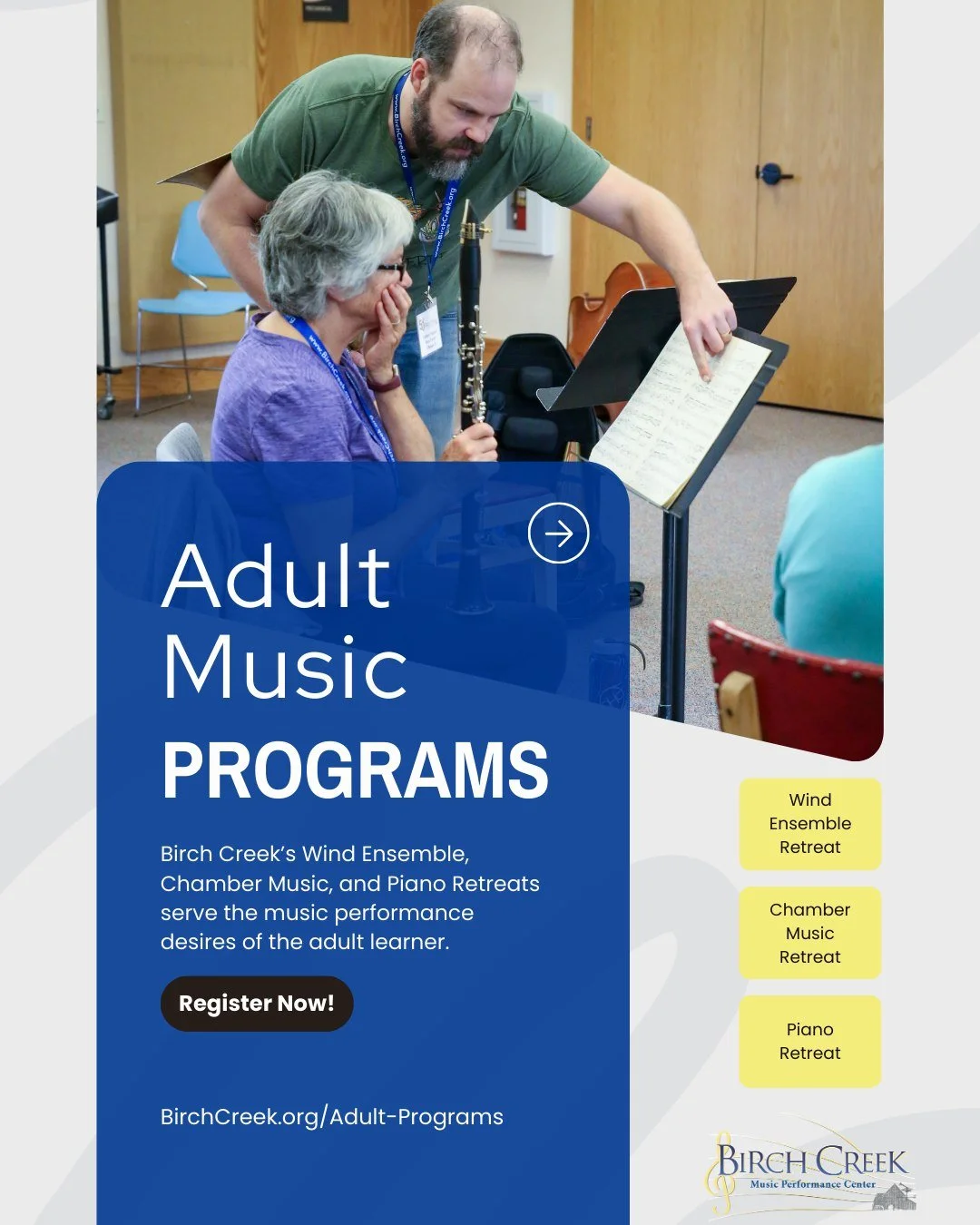 Ready to play? 🎻🎹🎺 Registration for our 2026 Adult Programs is officially OPEN!

Spend 4 days this August immersing yourself in music, learning from the best, and escaping to the beauty of Door County. Whether you're a wind player, a chamber enthu