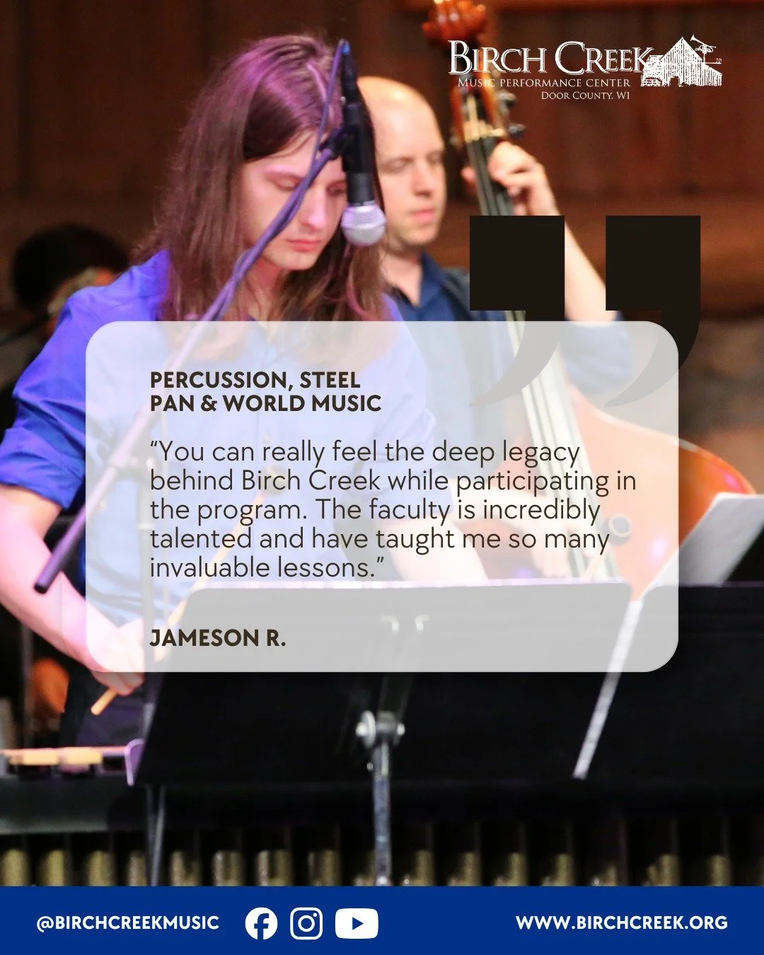 "Challenged and accepted for who I am." ✨

Swipe through to see what life is actually like at Birch Creek. Whether you're looking to dive deep into Jazz, master the Percussion deck, or play side-by-side in our Symphony program, this is the 