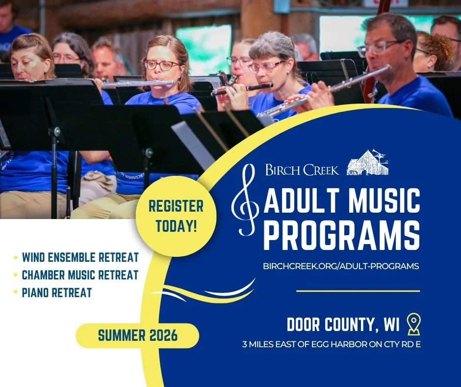 Take your playing to the next level this August! Our Adult Music Retreats provide intensive coaching and performance opportunities in the historic Dutton Concert Barn and Juniper Hall.

Whether you are a community band member, a music educator, or a 