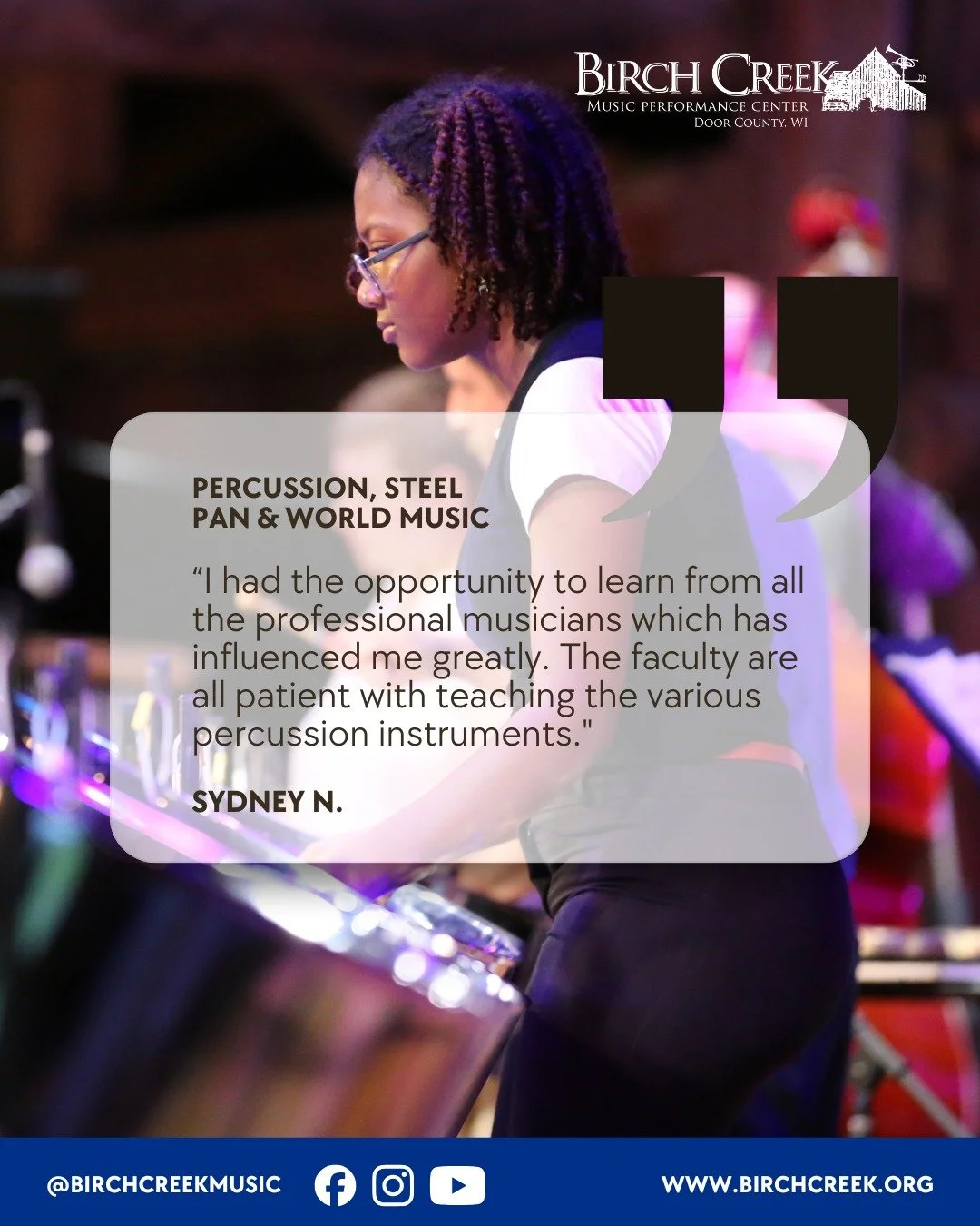 Your summer soundtrack starts here. 🎶

Perform. Learn. Connect.

Join talented student musicians from across the country for an immersive music experience in Door County. Work with professional musicians, perform in public concerts, and spend your d