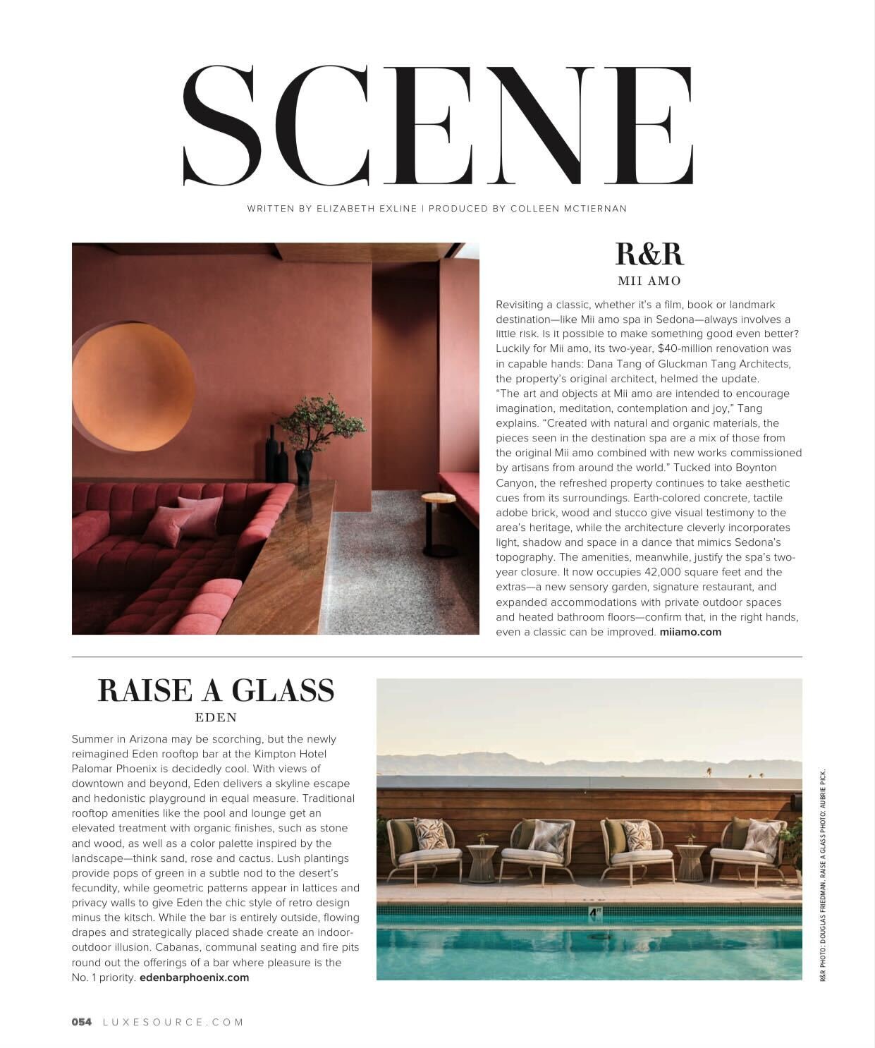  Snippet from “Luxe Interiors + Design” magazine featuring Arizona destination’s Mii Amo spa and Eden rooftop bar.  