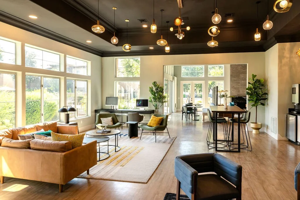 The Franklin Peoria AZ multifamily clubhouse - co-working space and lounge seating area interior design