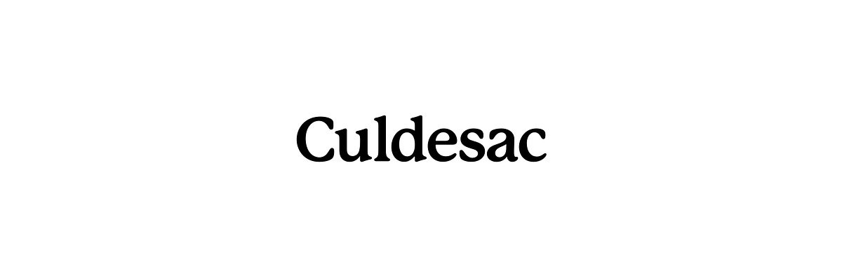 Text reading 'Culdesac' on a white background.