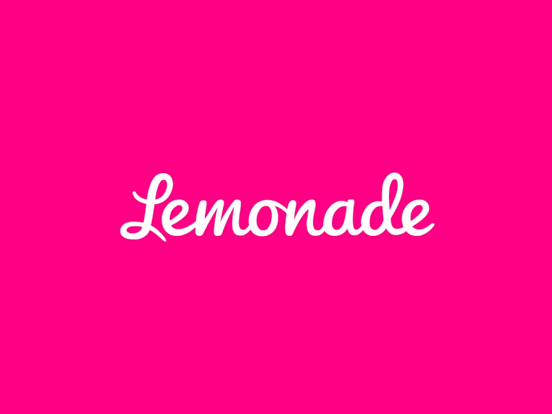 Pink background with the word "Lemonade" written in white cursive font.