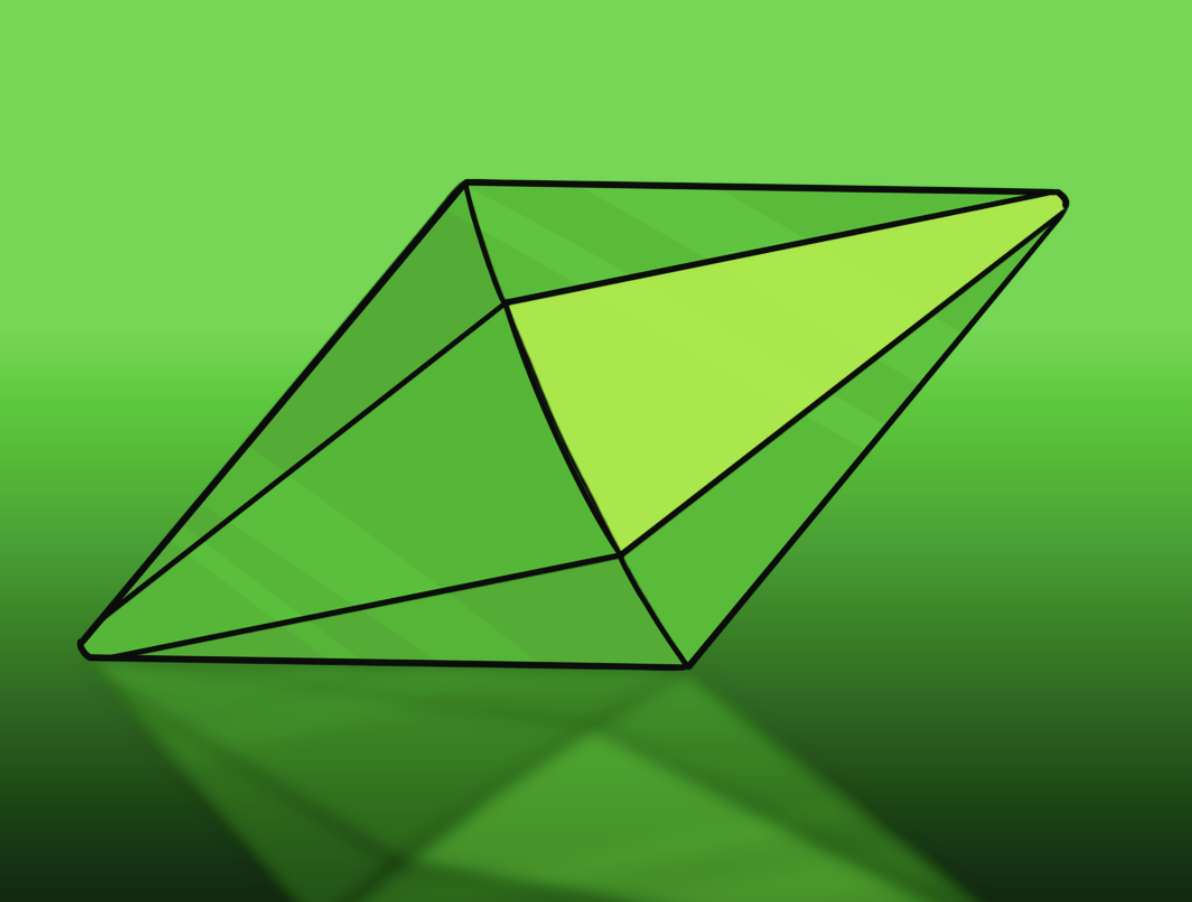 A photo of the sims logo laying on its side. The background is green.