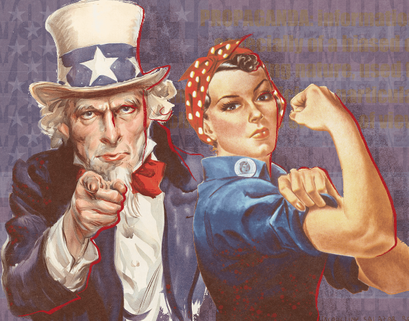 An image of Uncle Sam and "We Can Do It" woman icons.