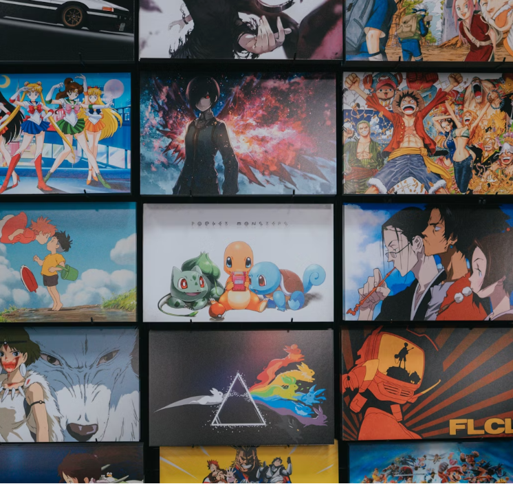 A grid with different types of pop culture media.