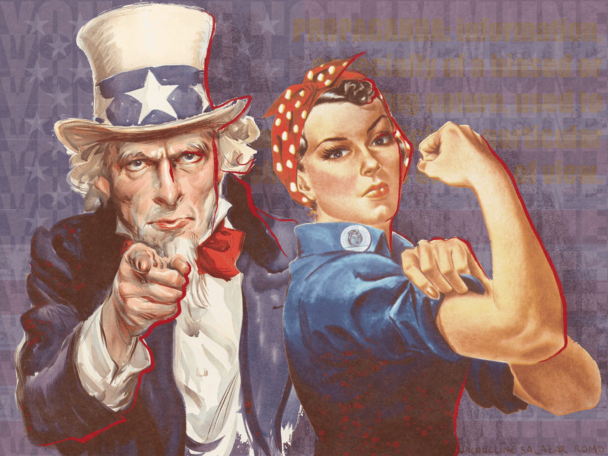 Uncle Sam Pointing and We Can Do It photo with a woman showing her bicep