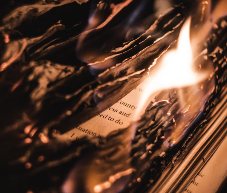 A page of a book burning.