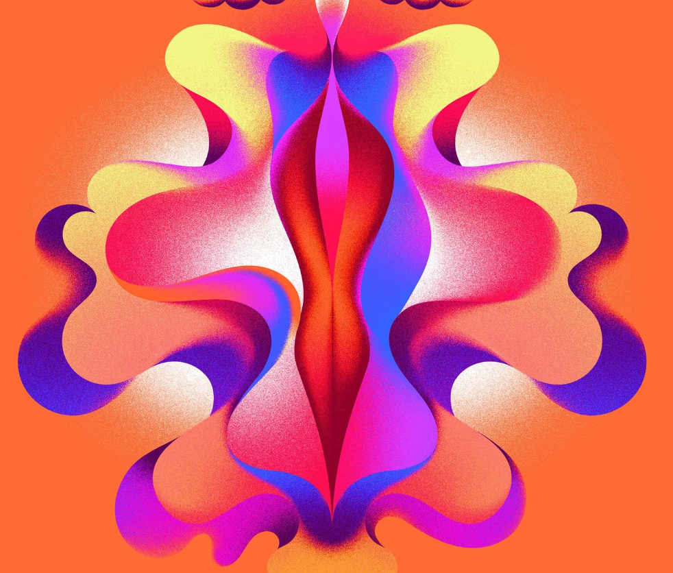 A colorful graphic containing yellow, blue, red, and purple colors